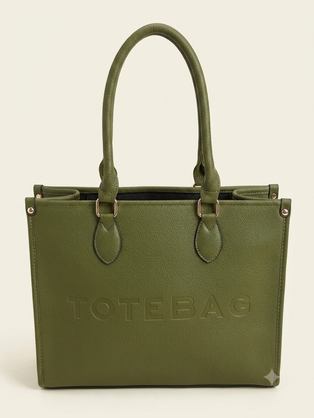 Olive Green Structured Tote Handbag (Mystery Gift Inside)